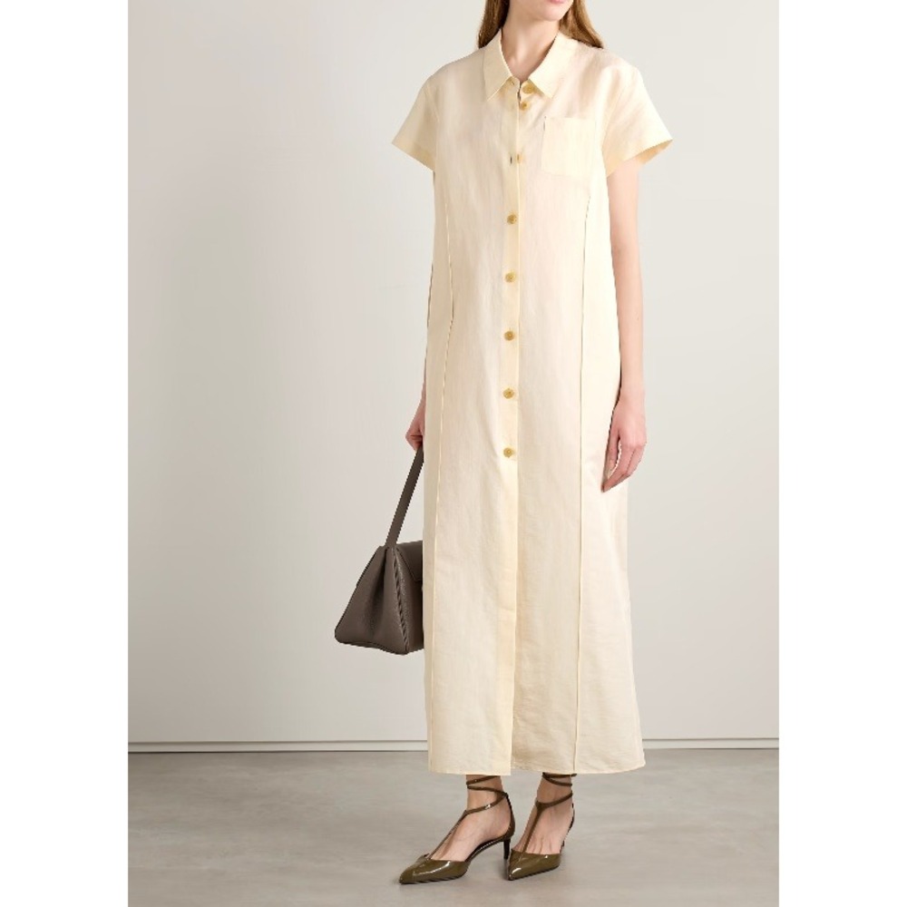 KHAITE Effy Silk and Cotton-Bend Organza Midi Shirt Dress Size Large